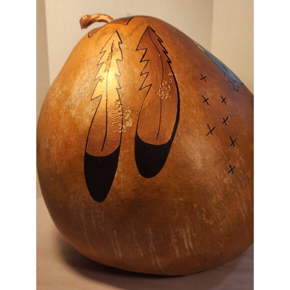 Large Kokopelli Gourd Carved & Painted Signed C. J. Prophet 15" H x 40" Circum - Picture 11 of 15